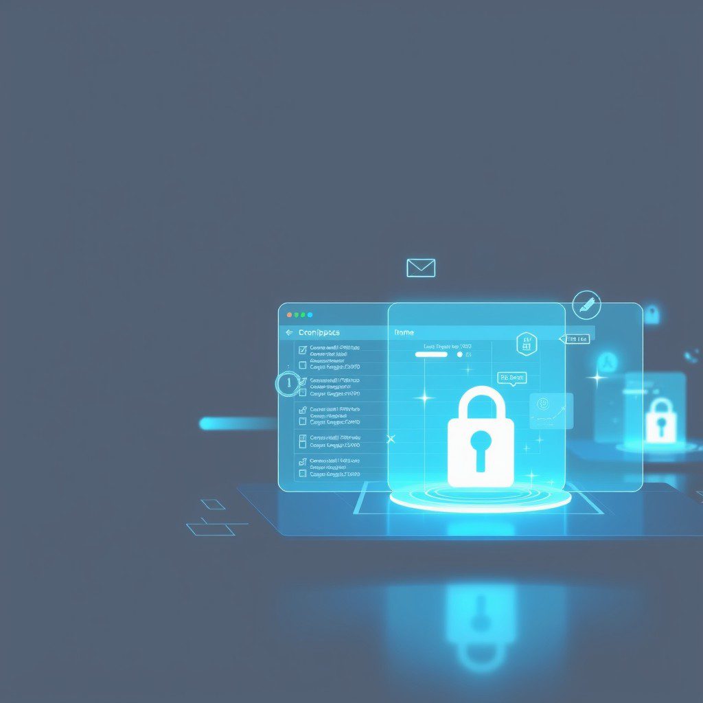 Square image showing a digital lock icon over a data screen, symbolizing security.