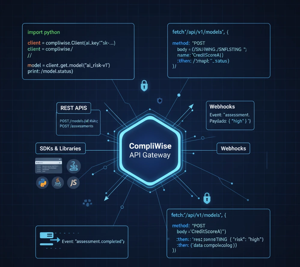 Hexagonal API integration schematic.