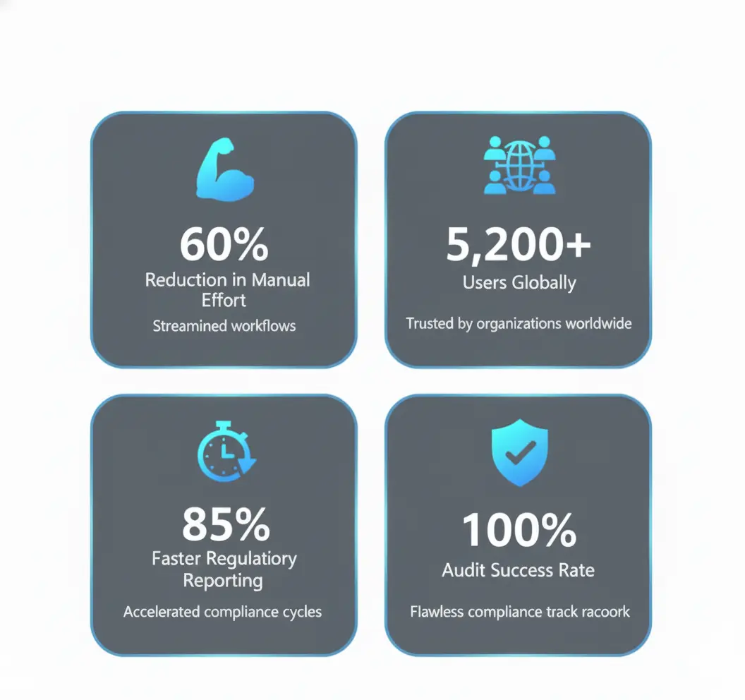 Key performance metrics grid with four stats in white background.