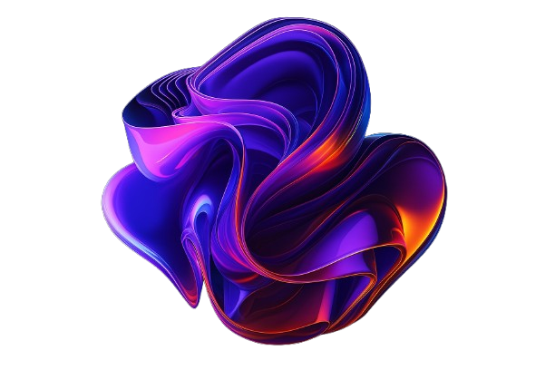 Abstract glossy purple and orange liquid shape on a white background.