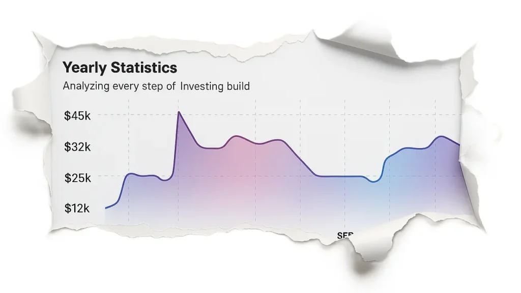 Yearly performance line chart with torn paper design.